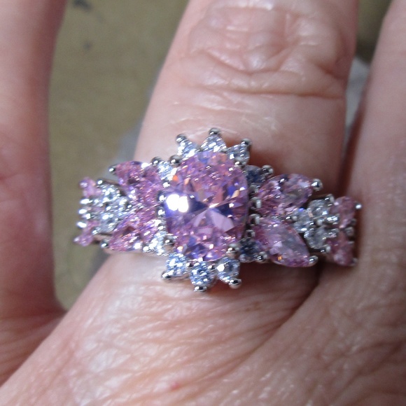 Pink Ice & white CZ cocktail ring Size 6, 7 1010 - Picture 5 of 8